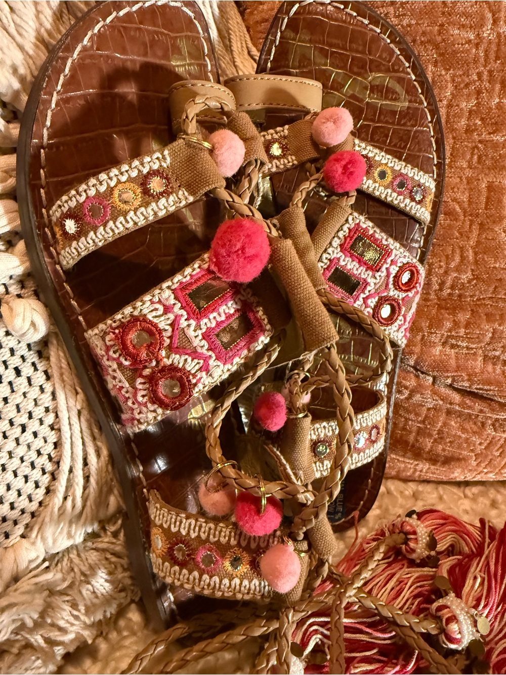 Sam Edelman Brown and Pink Embellished Sandals